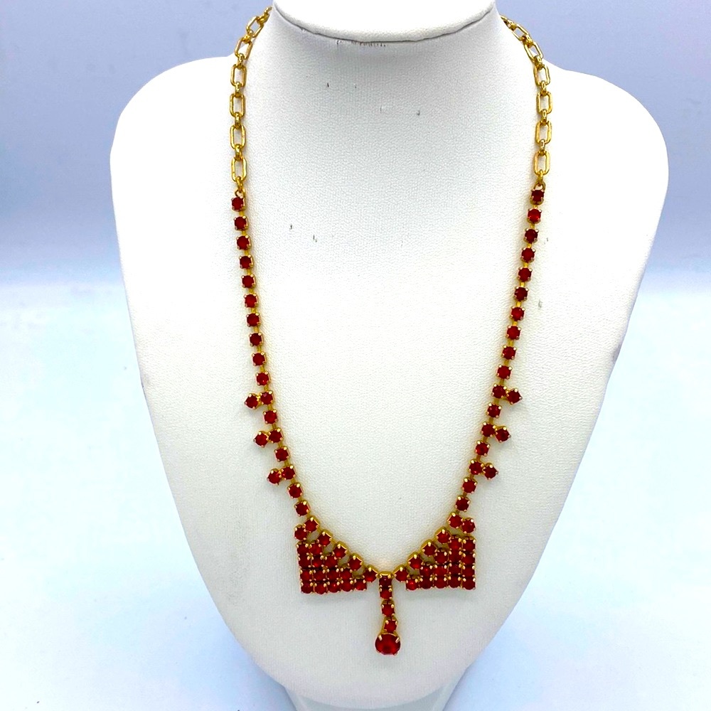 Vintage Brilliant Red Rhinestone Necklace - Picture 1 of 4